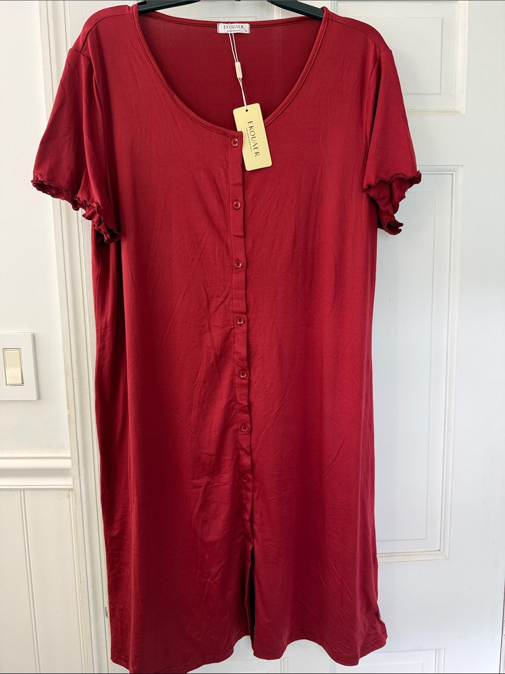 Ekouaer Women’s Button-Front Red Sleep Dress